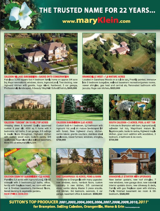 22 years, Caledon Realtor, Mary Klein, Promoting Properties