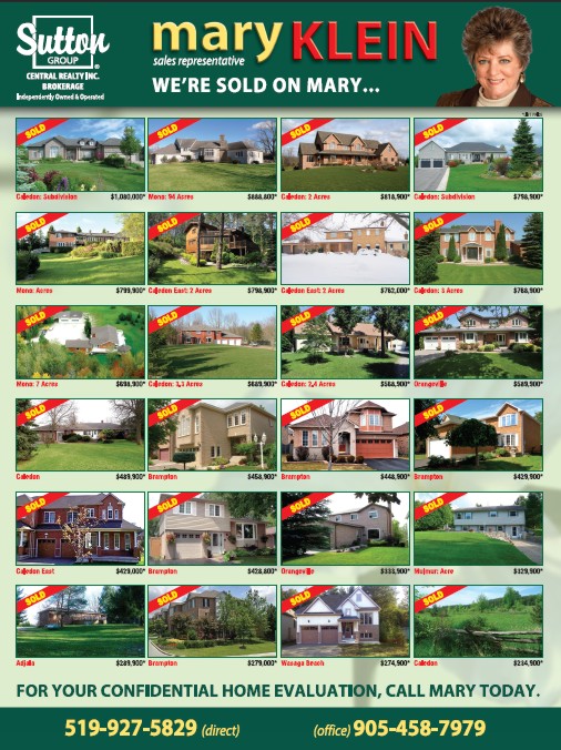 Mary Klein, Caledon, Orangeville, Erin, Mono, Realtor, Top Producer