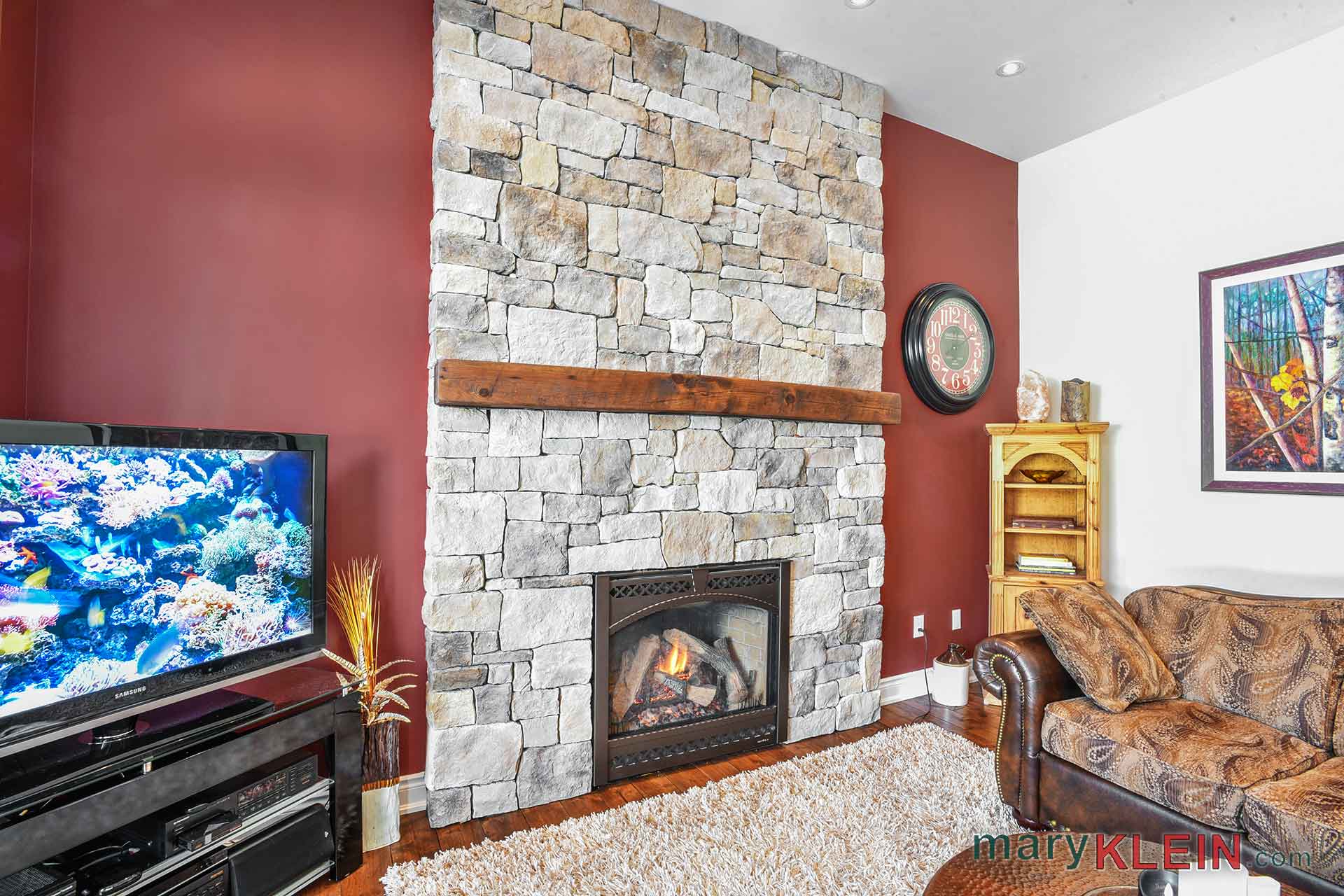 Stacked Stone Fireplace