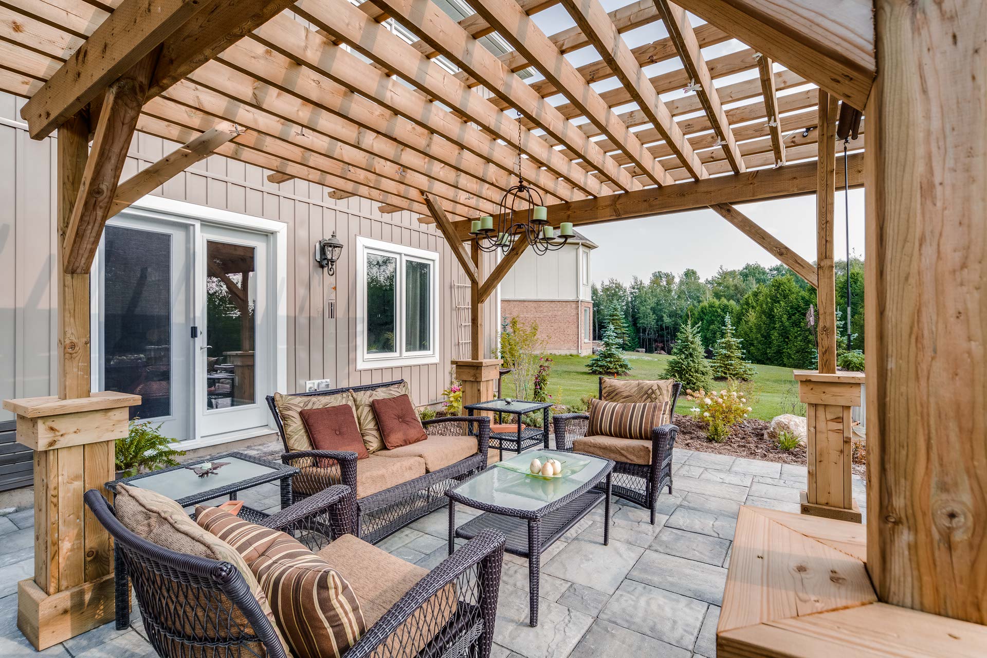 Stone patio, Wooden Pergola