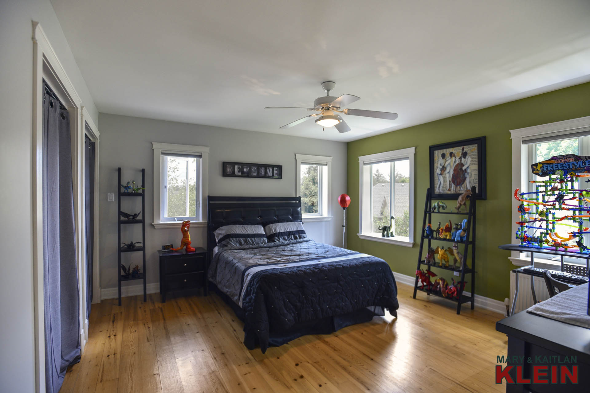 Bedroom #2 - Bedroom #3 - Bright, Pine Flooring, Ceiling fan, 2 Closets & Shared Semi-Ensuite