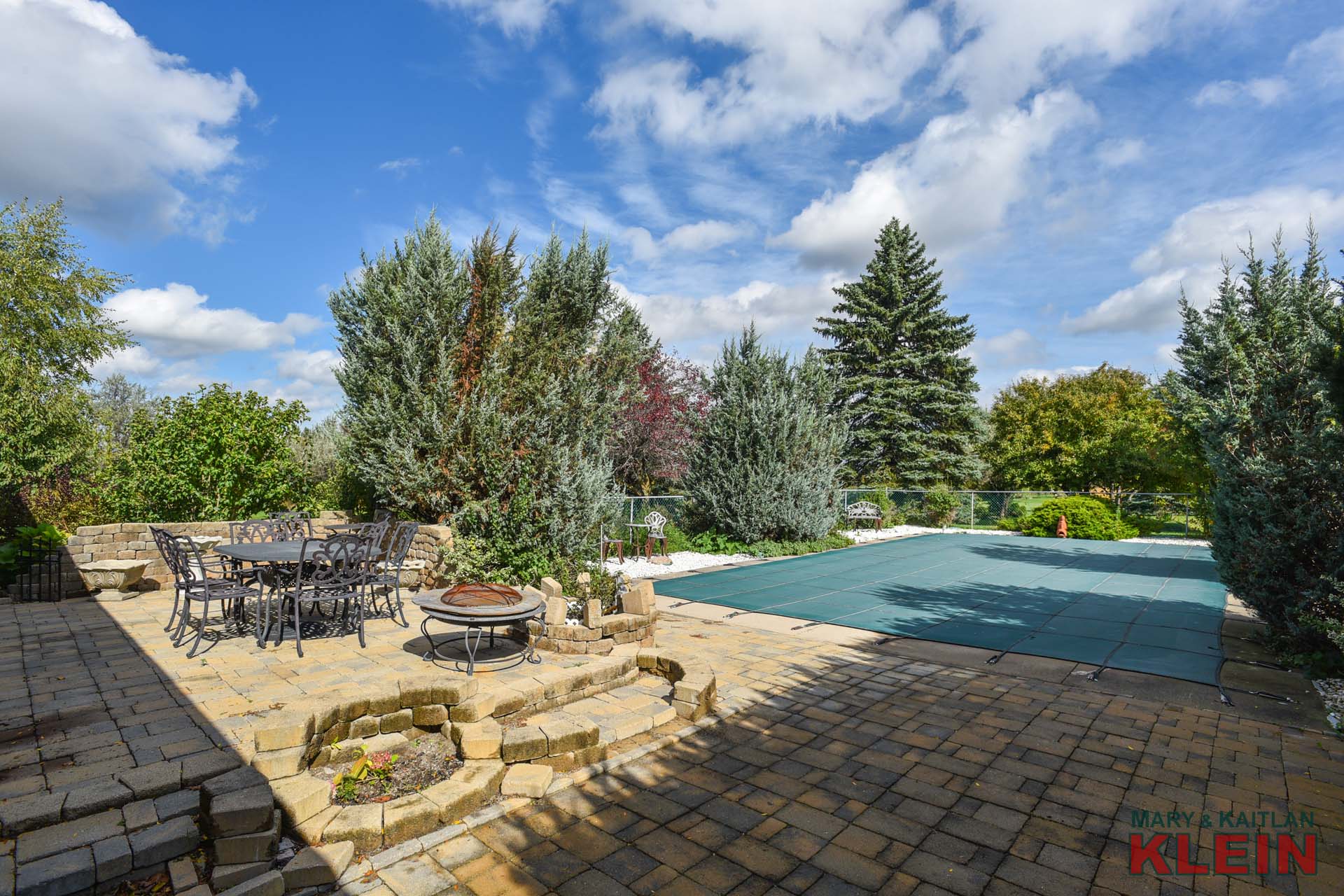 stone patio, pool