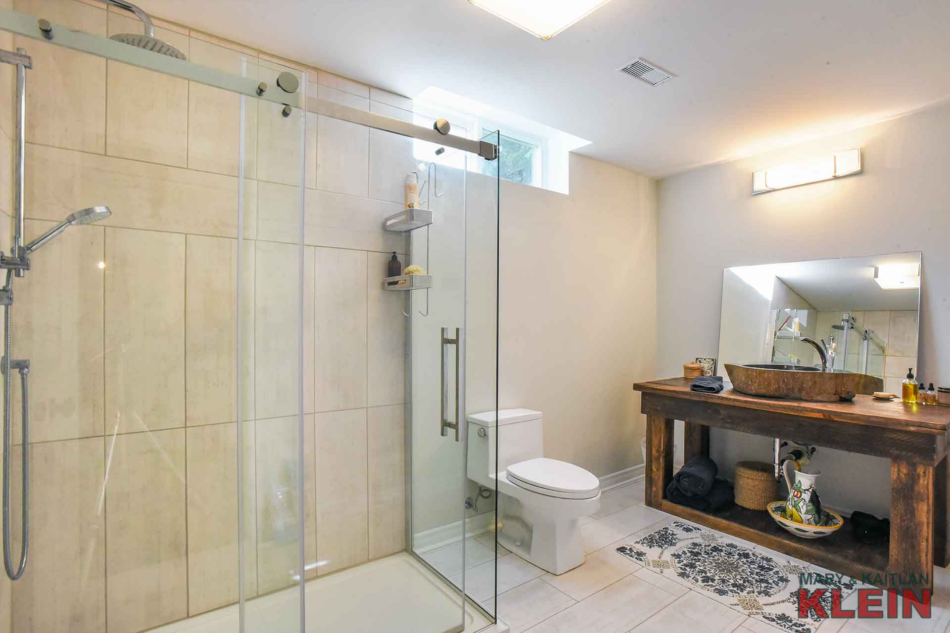 Basement 3 piece bathroom, glass shower